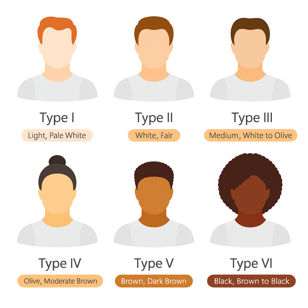 Fitzpatrick skin type scale for laser hair removal safety